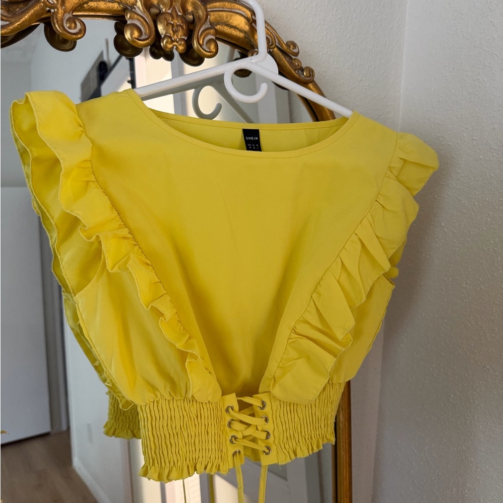 SHEIN Yellow Ruffled Blouse